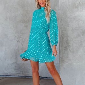 Cassy Metallic Detailed Mini Dress - Teal - small Vici